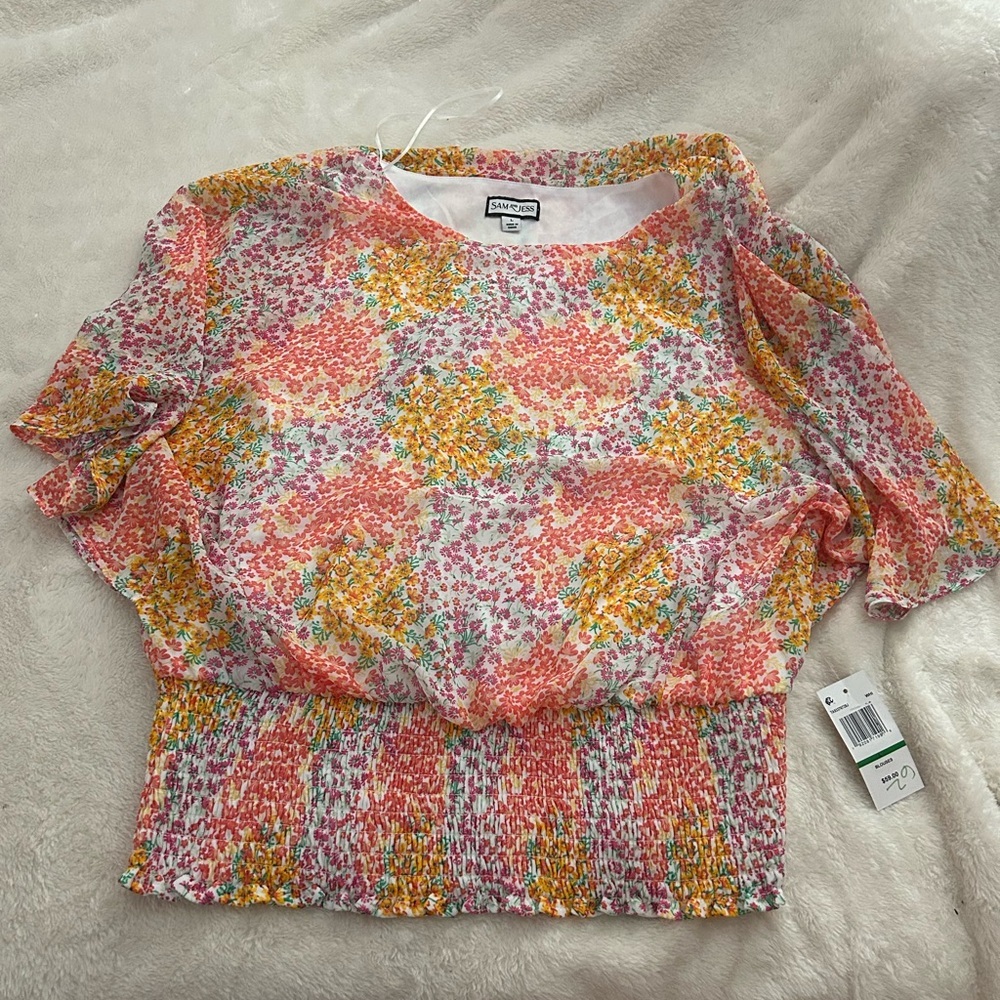 Women's Floral Top - Pink and Yellow size large - Picture 2 of 6
